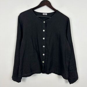 Heaven 100% Linen Button Front Blouse Size Medium Black